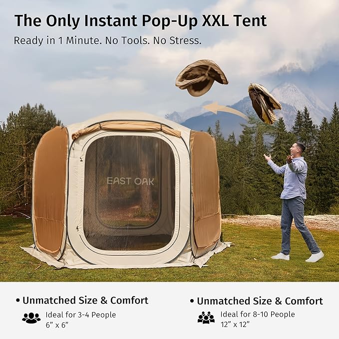 EAST OAK 10ร10 FT Pop Up Canopy Tent with Mesh Walls | Outdoor Screen House with 6 Sunshades | Waterproof Gazebo with Carry Bag | Portable Shelter for Camping, Patio, and Beach | Beige - Image 3